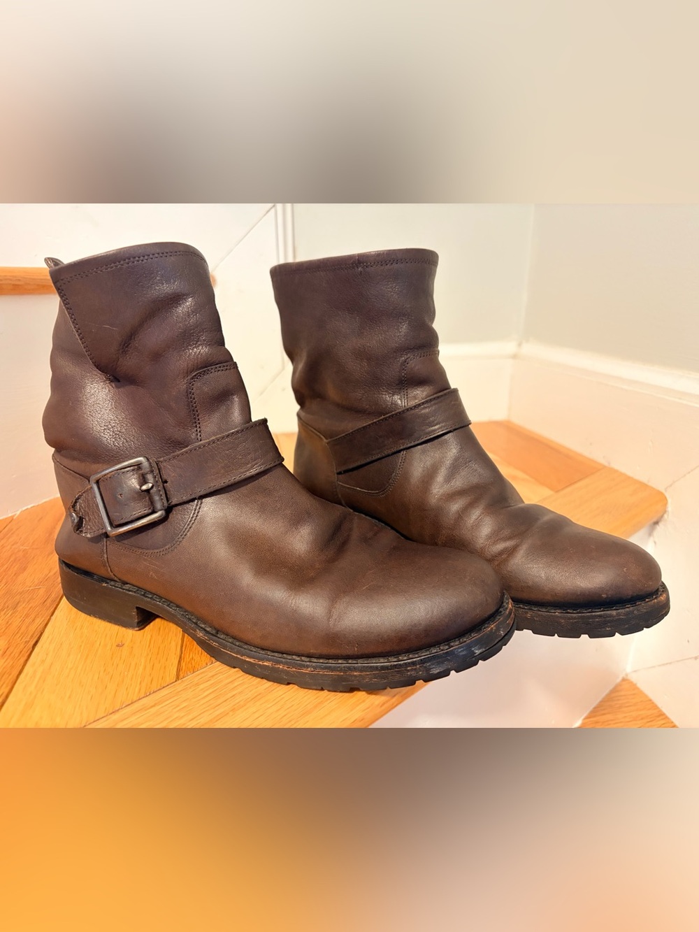 Women’s Frye Brown Leather Harness Boots - Classic Pull-On Style
